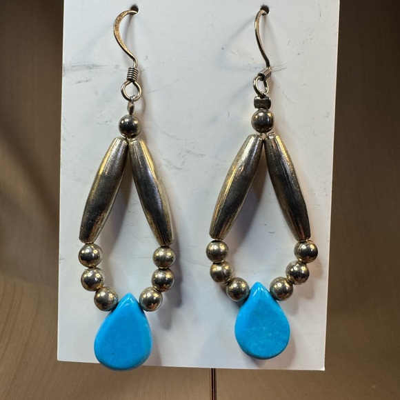 Silver and Turquoise Navajo Style Teardrop Earrings